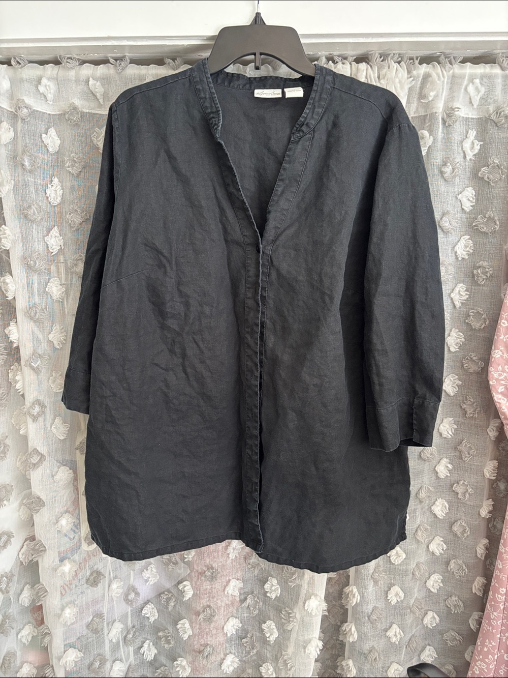 Kim Rogers Black Button-Down 100% Linen Shirt